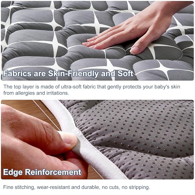 High-Density Foam Baby Play Mat, 59x59 Inches Thicken One-Piece Comfortable and Soft Playmat, Non Slip Machine Washable Floor Mat for Infants, Tapete para Bebes,Toddlers-BubblyBeeBaby