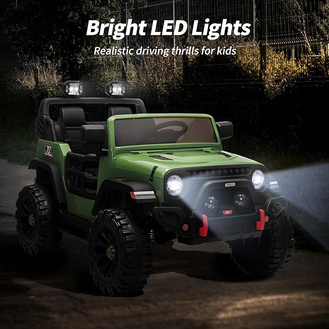 2 Seater Ride on Toy Car for Kids, 24V 4WD Ride-on Truck Kids Electric Car with Remote Control, 4x200W Motors - Army Green-BubblyBeeBaby