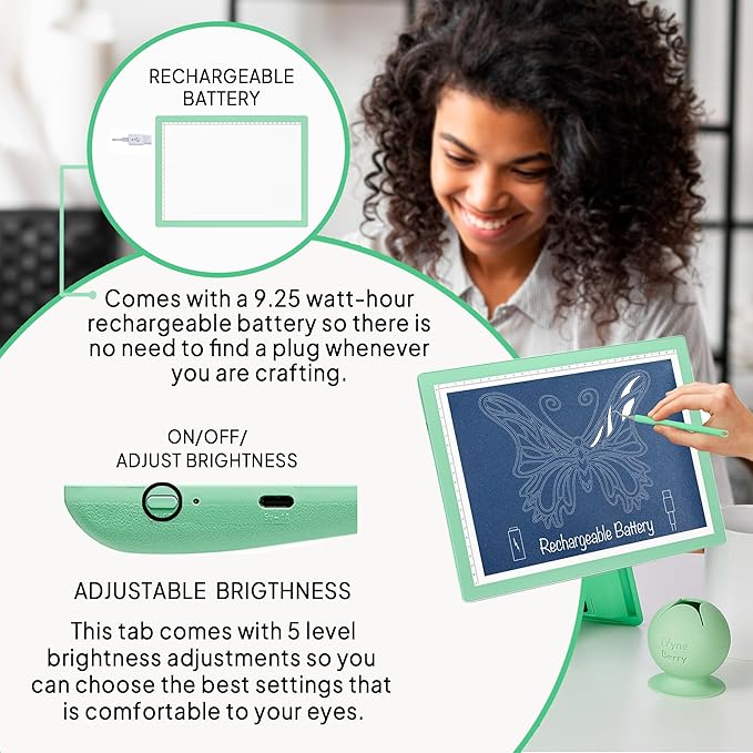 iVyne Rechargeable A4 Light Pad for Tracing & Weeding - LED Light Board for Weeding Vinyl - for Cricut Vinyl Weeding Tools - Ultra-Thin & Portable - Perfect for Artists & Crafters - Green-BubblyBeeBaby