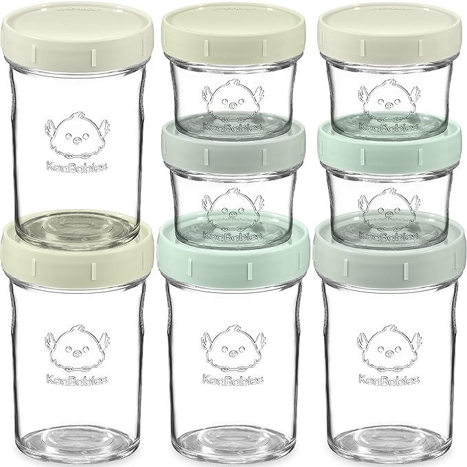 KeaBabies 4pk 8oz & 4pk 4oz Glass Baby Food Containers with Lids - Leak-Proof, Microwavable Small Glass Jars, Baby Purees & Toddler Snack Storage Containers, BPA-Free, Dishwasher & Freezer Safe(Sage)-BubblyBeeBaby
