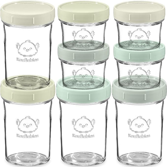 KeaBabies 4pk 8oz & 4pk 4oz Glass Baby Food Containers with Lids - Leak-Proof, Microwavable Small Glass Jars, Baby Purees & Toddler Snack Storage Containers, BPA-Free, Dishwasher & Freezer Safe(Sage)-BubblyBeeBaby