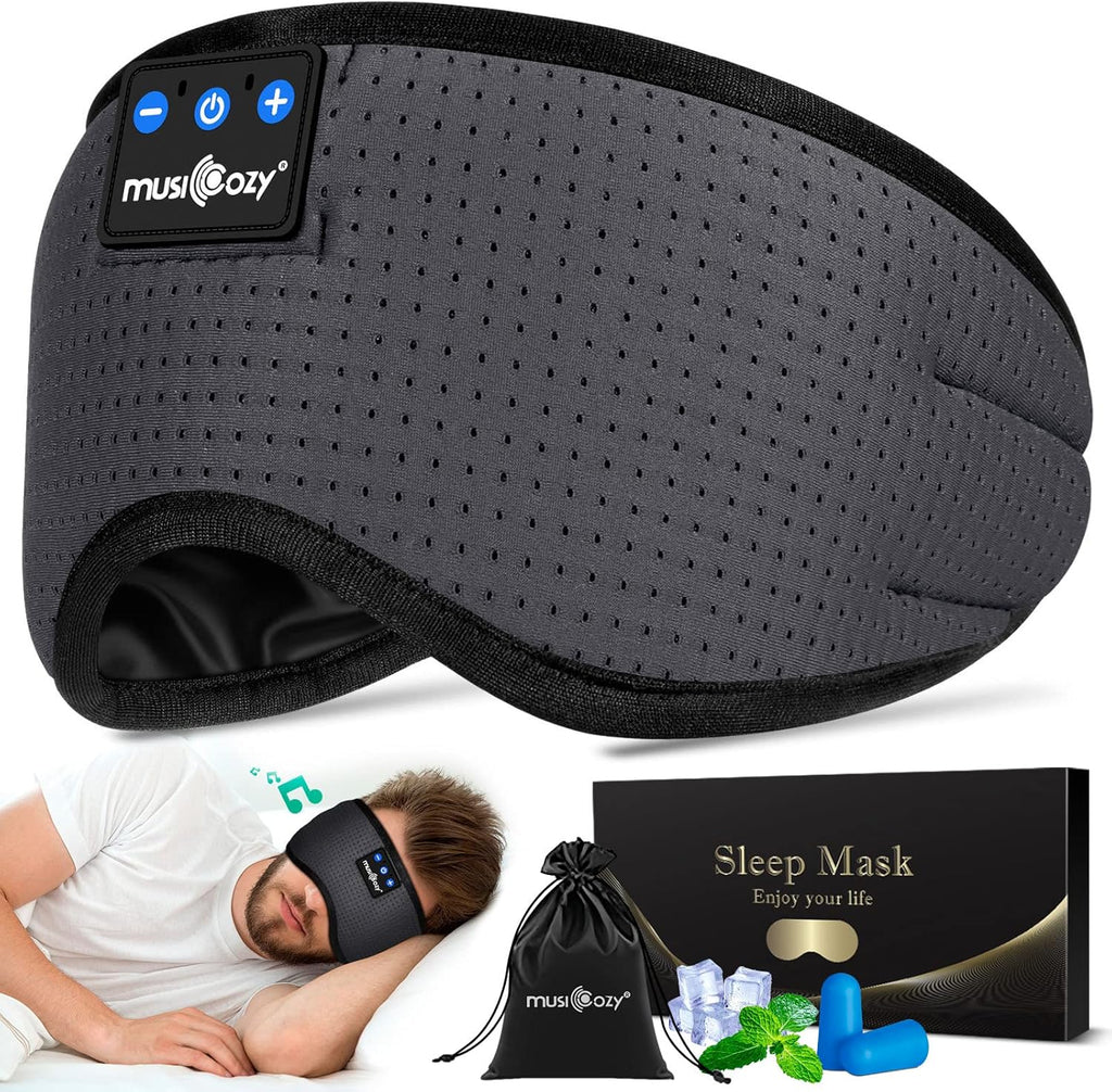 MUSICOZY Sleep Headphones Bluetooth 5.4 Breathable Sleeping Headphones Sleep Mask, Wireless Eye Mask Sleep Earbuds for Side Sleepers Men Women Office Travel Cool Tech Gadgets Gift