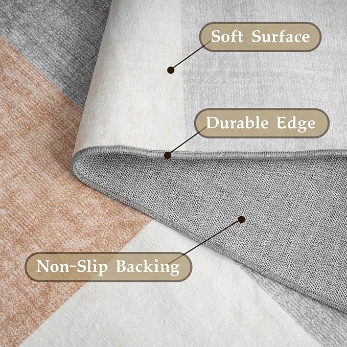 HOMFINE Washable Modern Area Rug - Geometric Style 6x9 Rugs for Living Room, Bedroom, Machine Washable Rug Soft Non Slip Non Shedding Area Rug - Grey Brown, 6'x9'-BubblyBeeBaby