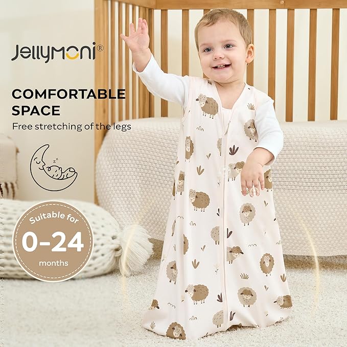 JELLYMONI Baby Sleep Sack 12-18 Months Wearable Blanket for Baby, 100% Cotton 2 Pack Infant Toddler Sleeping Sack Lightweight Soft 2-Way Zipper Sleepsack-BubblyBeeBaby
