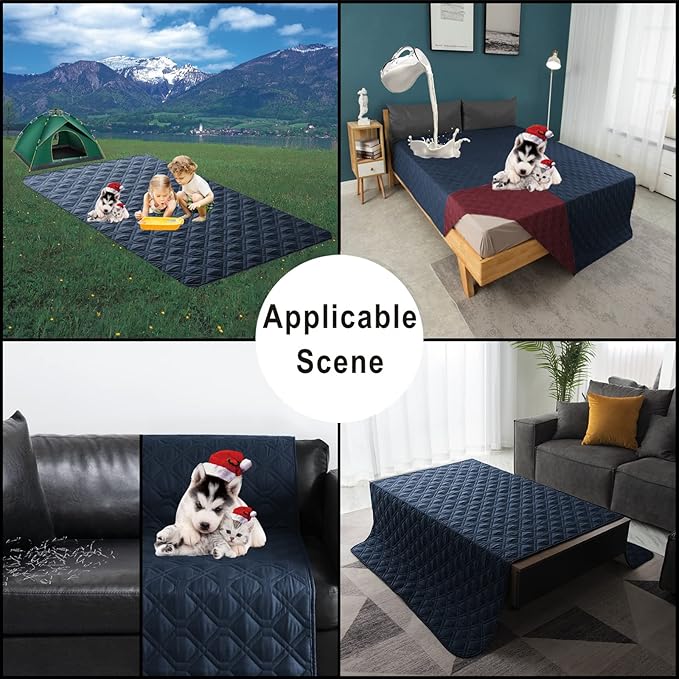 100% Waterproof Dog Bed Cover 30x70 inch Reversible Pad Reusable Camping Mat for Kids/Pet/Dog/Cat Washable Geometric Embroidery Blanket Patchwork Navy+Burgundy-BubblyBeeBaby