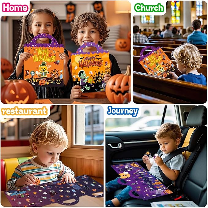 2 Set Halloween Reusable Sticker Books for Toddlers 3+, Halloween Stickers for Kids, Sticker Book for Toddlers 3+ Years, Halloweens Gifts for Kids Girls Boys-BubblyBeeBaby