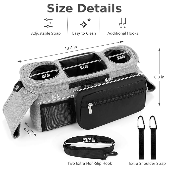 Accmor Universal Stroller Organizer with Insulated Cup Holder Detachable Phone Bag and Shoulder Strap,Stroller Bag Caddy Organizer Fits for Uppababy, Baby Jogger, Britax Strollers-BubblyBeeBaby