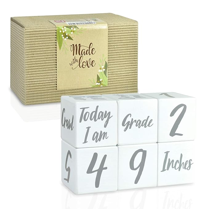 I'm Solid Wood Weekly Monthly Yearly Baby Milestone Age Blocks, Gender Neutral, Newborn Gifts & Keepsakes for Picture Props (6 Pcs/White)-BubblyBeeBaby