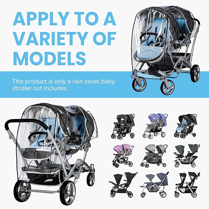 bemece Double Stroller Rain Cover, Weather Shield Double Stroller for Front and Rear Seats Twin Stroller, Baby Outdoor Activities Accessories, Protects Children from Rain, Snow, Wind-BubblyBeeBaby