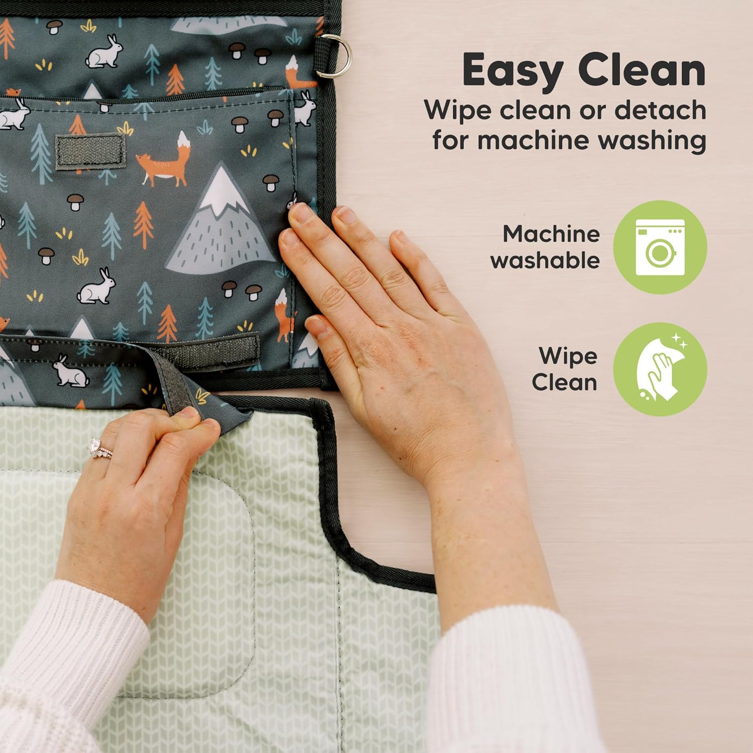 KeaBabies Portable Diaper Changing Pad - Large Waterproof Baby Changing Mat, Compact Travel Diaper Clutch, Functional Pockets Fit Newborn Essentials, Wipeable & Padded Baby Changer (Fox Vale)