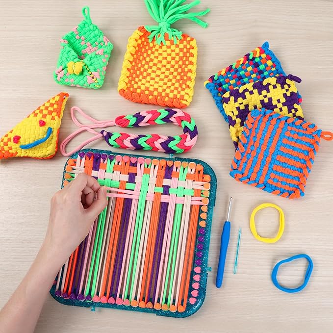 IQKidz Weaving Loom Kit Toys, DIY Arts and Crafts for Kids and Adults, Ideal Gifts for Girls Ages 5 6 7 8-12 13, Easy Potholder Loom Knitting Activity for Beginners, 224 Craft Loops-BubblyBeeBaby