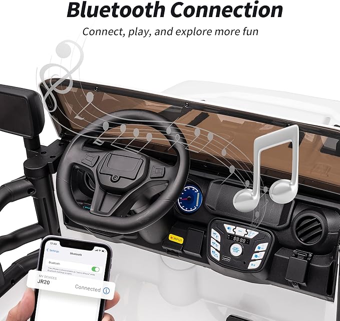 2 Seater Ride on Car Truck, 12V Kids Electric Ride on Toy for Big Kids Age 3-8 w/Remote Control- White-BubblyBeeBaby