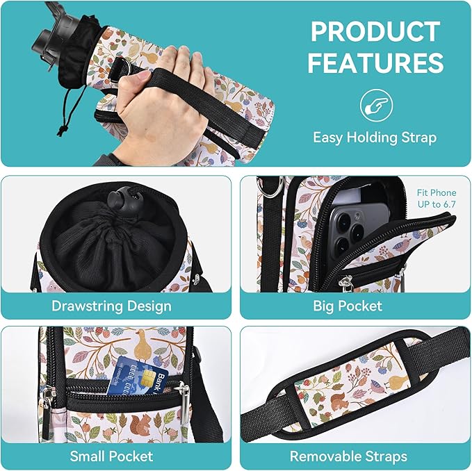 icolor Water Bottle Carrier Bag with Strap 25/32/40 oz Crossbody Bottle Holder with Phone Pocket Sling Sleeve Insulated Neoprene Water Bottle Pouch for Walking Travelling-BubblyBeeBaby