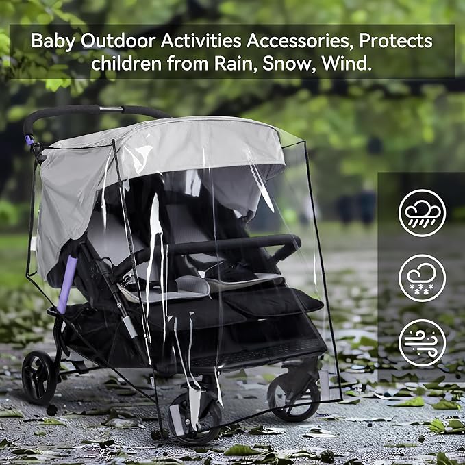 bemece Double Stroller Rain Cover, Weather Shield Double Stroller for Side by Side Seats Twin Stroller, Baby Outdoor Activities Accessories, Protects Children from Rain, Snow, Wind-BubblyBeeBaby