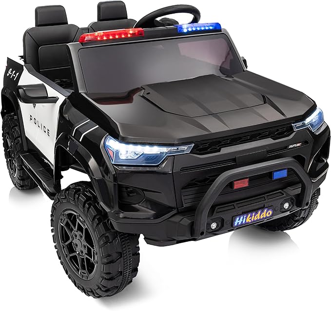 24V 10Ah Electric Police Car Ride on Toy for Big Kids, 4WD 2 Seater Kids Ride on Car SUV w/Remote Control, 4x200W Motors - Black-BubblyBeeBaby