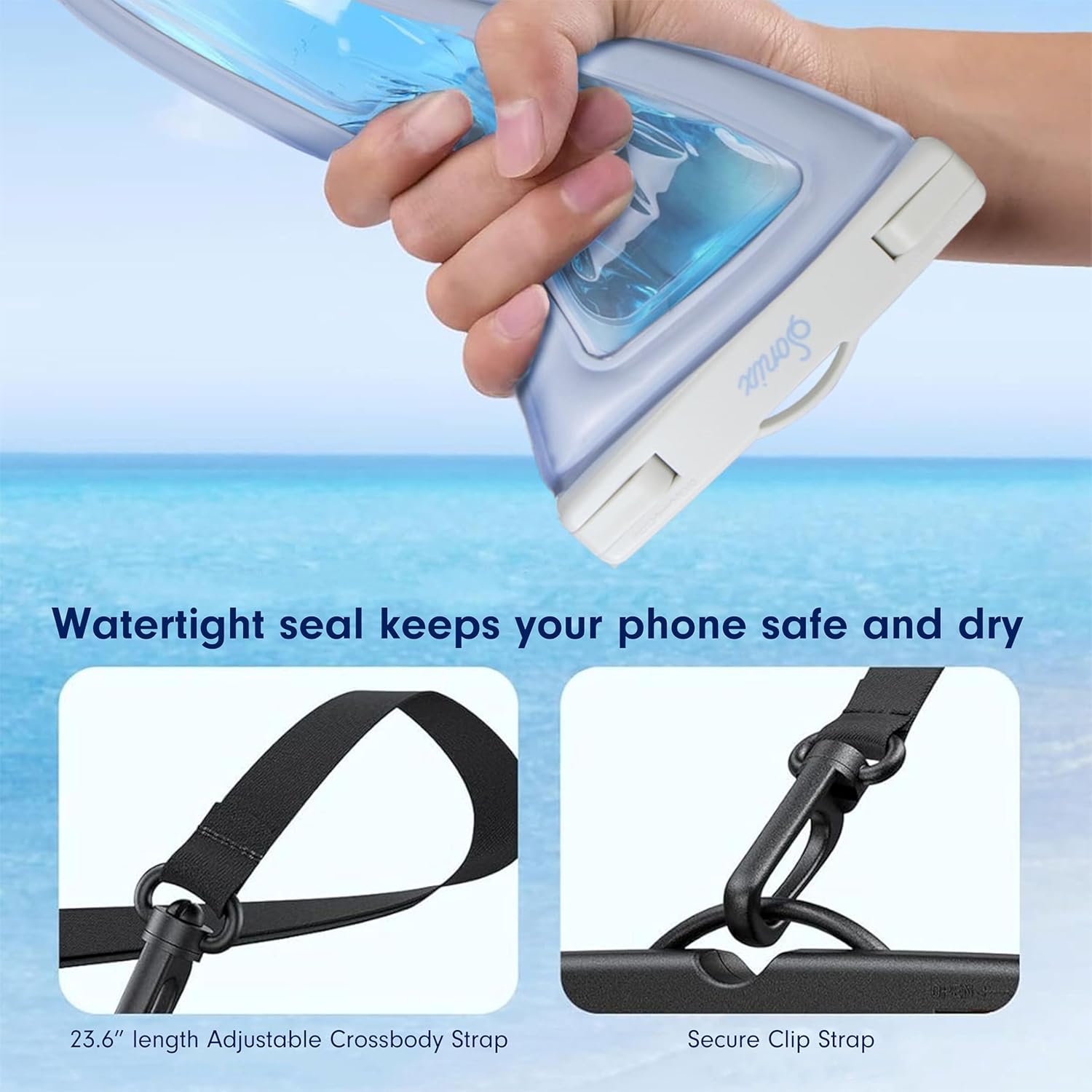 Sonix Waterproof Phone Pouch - Floating Phone Case Dry Bag w/Crossbody Lanyard - Beach Cruise Travel Essentials - Compatible w/All Devices, Touchscreen Friendly | Jelly Blue
