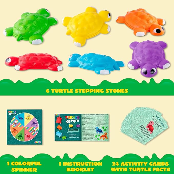 JOYIN Turtle Balance Stepping Stones, 6 Pcs Kids Turtle Jumping Stones Steps Stones Up to 265 Ibs, Toddler Obstacle Course Coordination Game Toys for Ages 3 Years and UP Indoor or Outdoor Play-BubblyBeeBaby