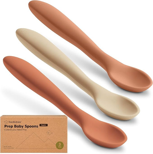 KeaBabies Silicone Baby Spoons, Self Feeding 6-12 months - 3-Pack Baby Weaning Eating Utensils,Toddler First Food Training Spoon,Infant,Kids Feeding Supplies Essential Set,Dishwasher-safe (Terracotta)-BubblyBeeBaby