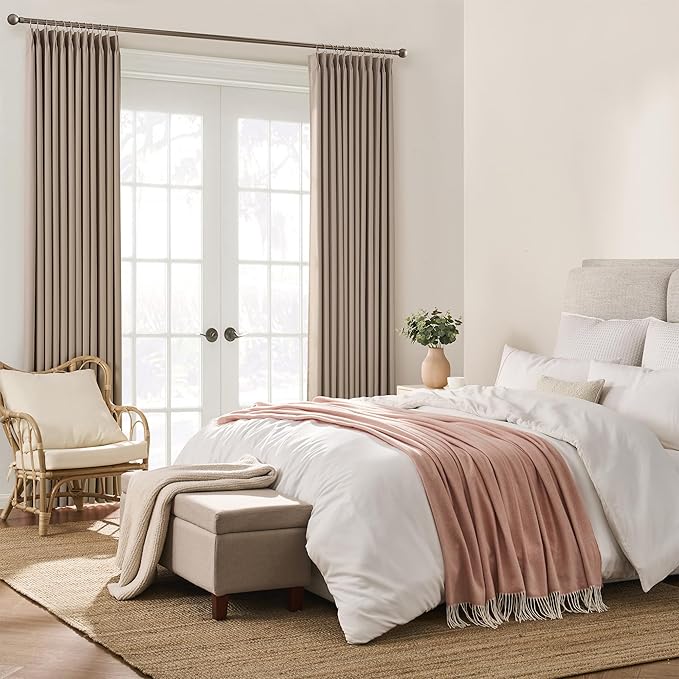 KEQIAOSUOCAI Pinch Pleated Curtains 144 Inch Long 12 FT Tall Curtains for Living Room Bedroom Thermal Memory Trained Pleated Viral Window Drapes with Hooks(Khaki,40W x 144L x 2 Panels)-BubblyBeeBaby