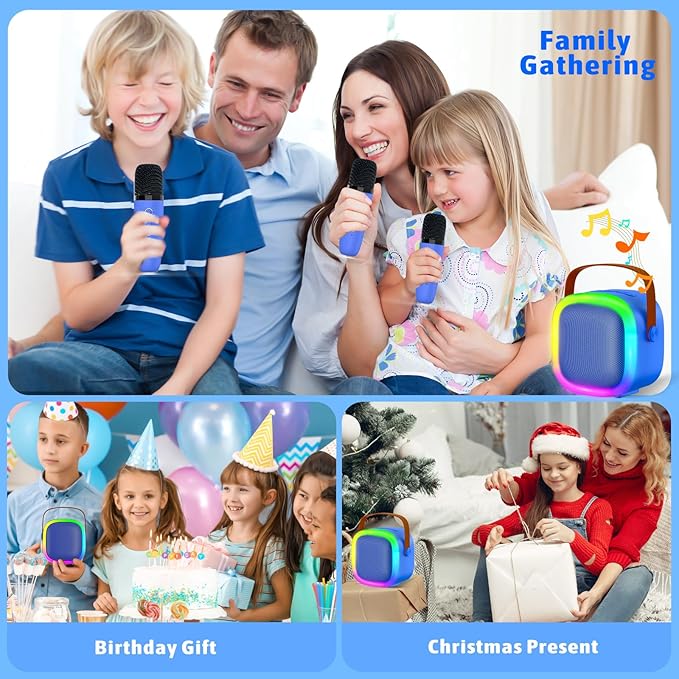Karaoke Machine for Kids Adults, Portable Bluetooth Speaker with Wireless Microphones and LED Lights, Kids Toys Birthday for Girls and Boys Ages 4,5,6,7,8,9,10,11,12+ Years, Home Party-BubblyBeeBaby