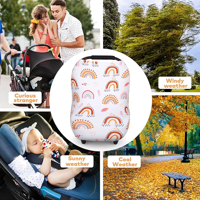 Rquite All-in-1 Car Seat Cover Baby, Carseat Covers for Girl Boy, Stretchy Soft Infant Car Seat Cover, Multi-use Baby Carrier Cover, Car Seat Canopy, Stroller Sun Shade, Nursing Breastfeeding Cover-BubblyBeeBaby