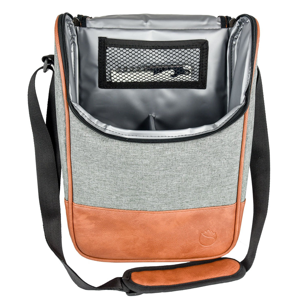 2 Bottle Wine Set Leather Insulated Bag As Gift - Luxury 2 Bottle Carrier Design For Picnic/Travel - Idea Gift For Women/Man (Reserve Place For Corkscrew Opener ＆ Cheese, Gray Brown)