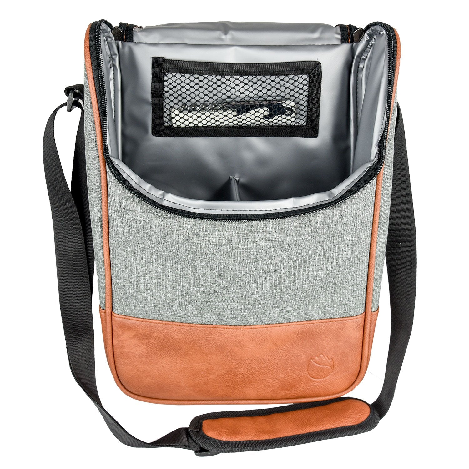 2 Bottle Wine Set Leather Insulated Bag As Gift - Luxury 2 Bottle Carrier Design For Picnic/Travel - Idea Gift For Women/Man (Reserve Place For Corkscrew Opener ＆ Cheese, Gray Brown)