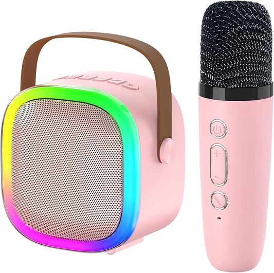 Karaoke Machine for Kids Adults, Portable Bluetooth Speaker with Wireless Microphone and LED Lights, Kids Toys Birthday Gifts for Girls and Boys Ages 4, 5, 6, 7, 8,9,10,11,12+ Years, Home Party-BubblyBeeBaby