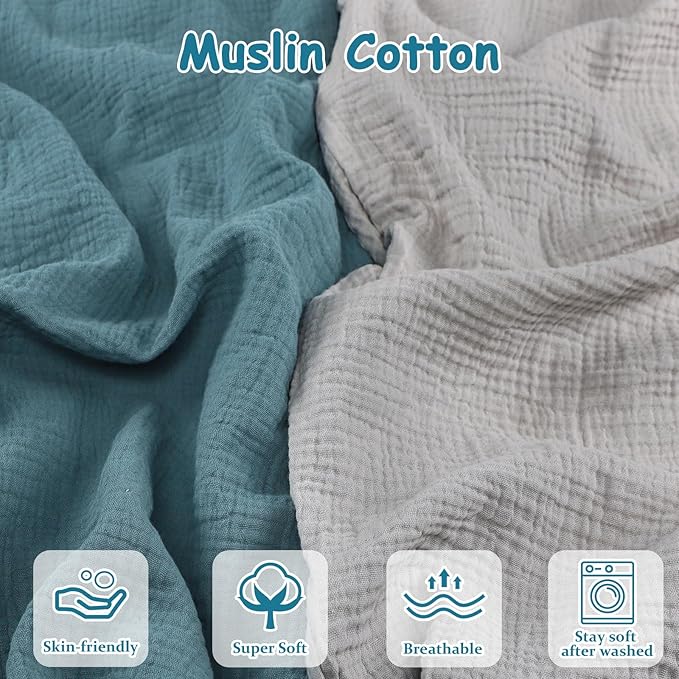 Hooyax Baby Lounger Cover 2 Pack - 100% Muslin Cotton Newborn Lounger Pillow Covers Only, Soft Breathable Infant Lounger Cover with Reinforced Stitching, Fits Most Standard Baby Loungers (Blue Grey)-BubblyBeeBaby