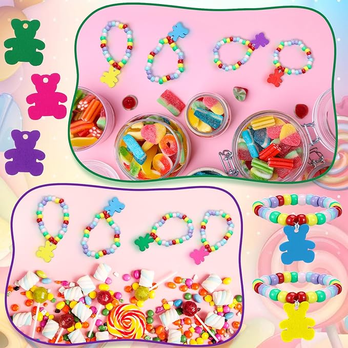 Huquary 24 Sets Bear Beaded Bracelet Crafts Kit DIY Bead Craft Gifts Making DIY Bracelet Supplies for Jewelry Making Wedding Birthday Party Favors-BubblyBeeBaby