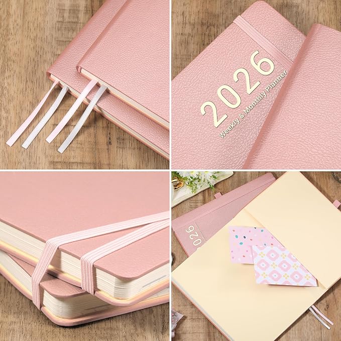 2026 Planner - JAN 2026 - DEC 2026, Planners 2026, Planner Weekly and Monthly, Leather Cover Calendar Planers with Thick Paper, Back Pocket with Notes Pages, Pink (8.5" x 11")-BubblyBeeBaby