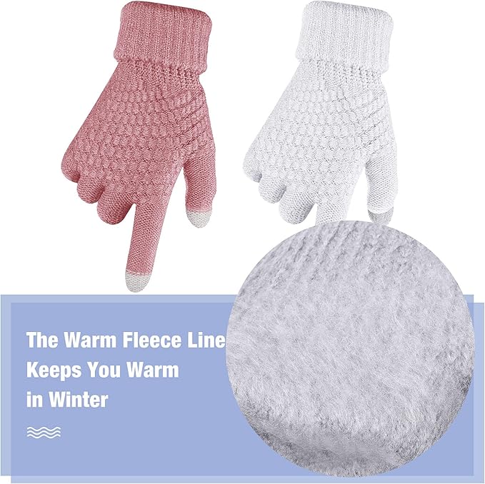 Geyoga 2 Pairs Women's Winter Touch Screen Gloves Soft Warm Fleece Lined Knit Elastic Cuff Winter Texting Gloves-BubblyBeeBaby