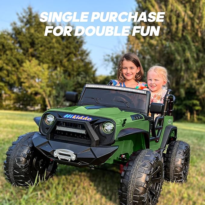 24V 9Ah Ride on Toy for Big Kids, 4x4 2 Seater Ride on Car Truck w/Remote Control, 4x200W Motors - Green-BubblyBeeBaby