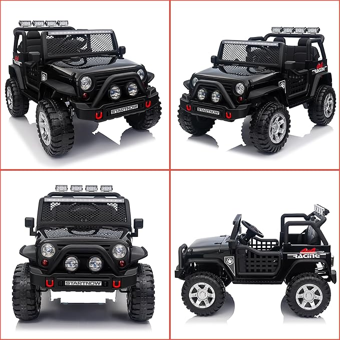 24V 4WD Ride on Truck Car w/800W Motors, Gift Flower, Remote Control, 2 Seaters, Light Bar, 3 Speeds, Pop Music, Power Four Wheels, 24 Volt Ride on Toy Car for Big Kids, Black-BubblyBeeBaby