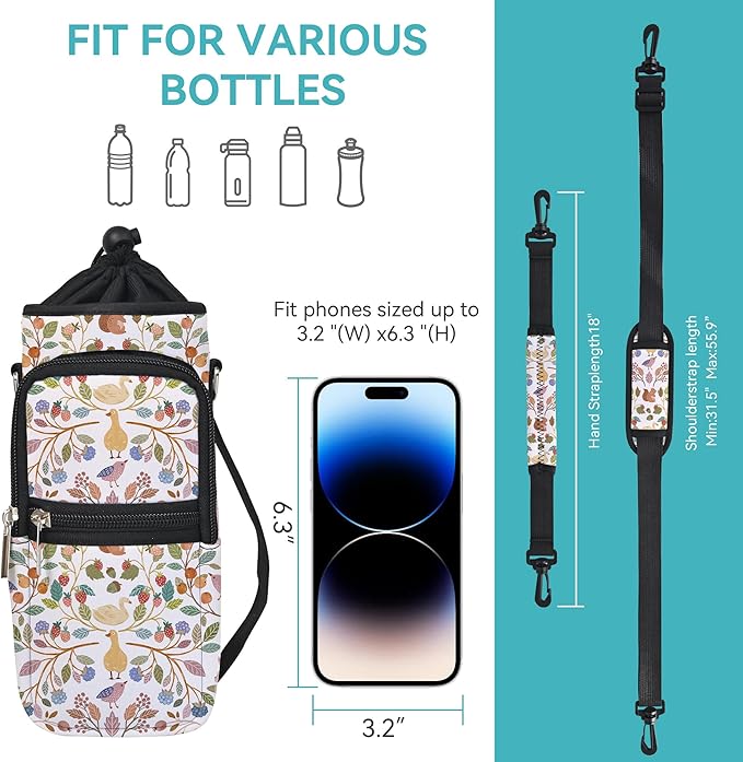 icolor Water Bottle Carrier Bag with Strap 25/32/40 oz Crossbody Bottle Holder with Phone Pocket Sling Sleeve Insulated Neoprene Water Bottle Pouch for Walking Travelling-BubblyBeeBaby