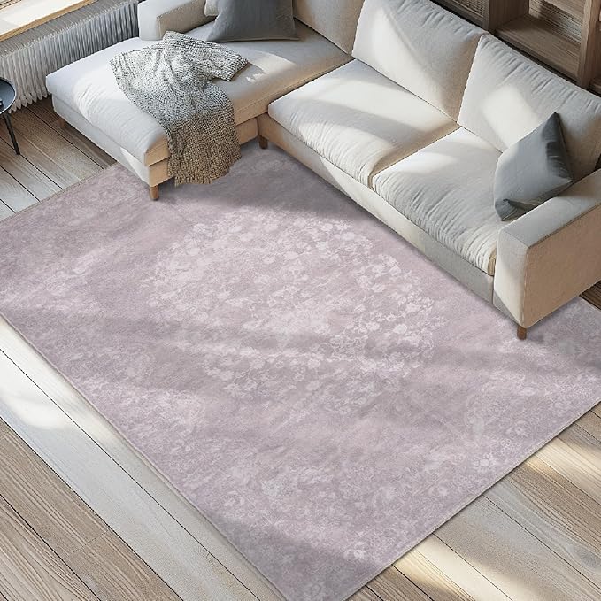jinchan Vintage Floral 4x6 Area Rugs - Machine Washable Distressed Design Soft Ultra-Thin Low-Pile Non-Slip Carpet for Entryway Kitchen Bedroom Nursery Living Room Dining Room (4x6ft,Orchid)-BubblyBeeBaby