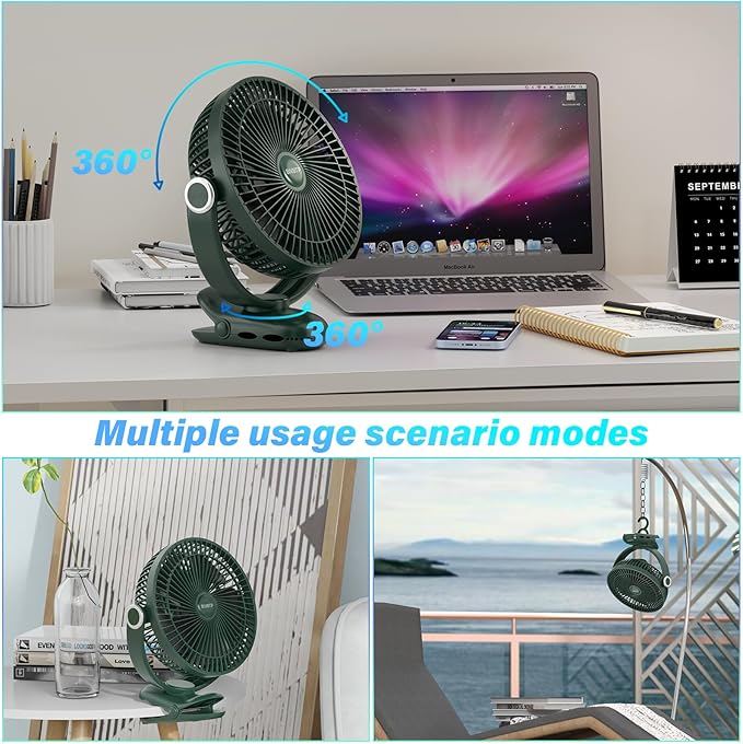 12000mAh Clip on Fan 30H Longest Runtime, 8in Portable Fan Rechargeable, Ultra Quiet with Heavy-Duty Clamp, USB Desk Fans for Golf Cart,Office Desk, Treadmill, Camping, Bedroom-BubblyBeeBaby