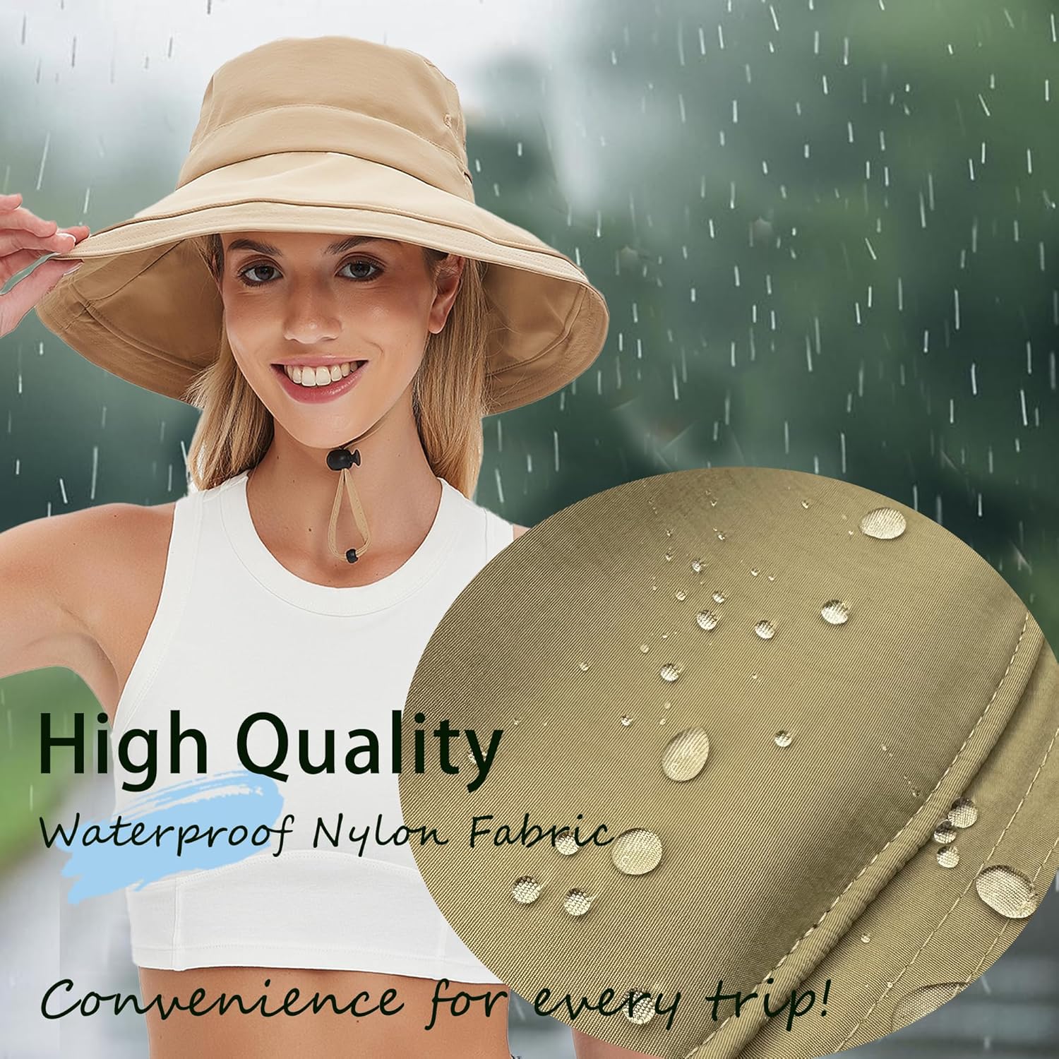 Sun Hats for Women Men UV Protection Wide Brim Bucket Hat with Ponytail Hole Waterproof Gardening Fold-Up Summer Cap
