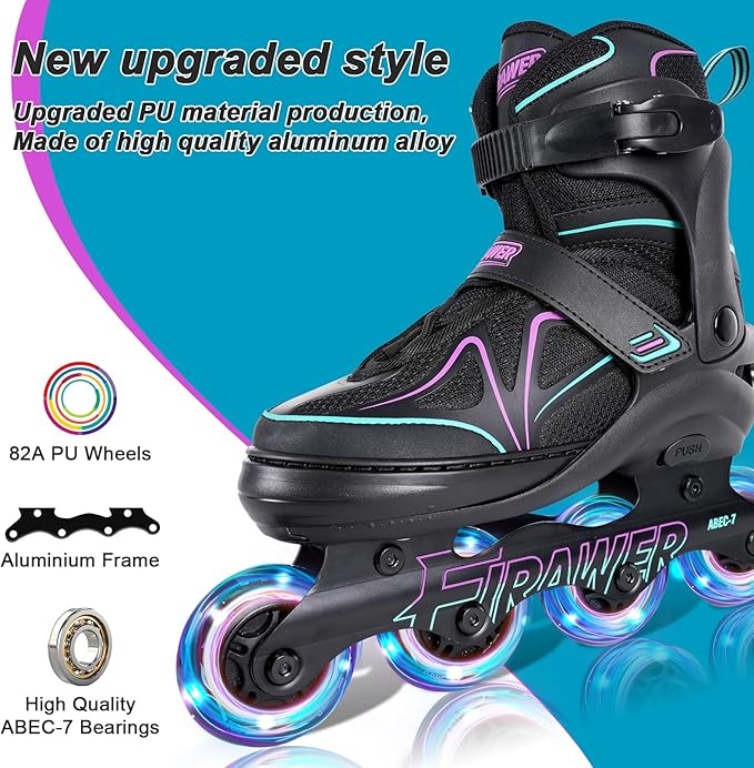 Kids Adjustable Inline Skates Ages 4-12, Youth Inlie Skates for Girls Boys 5-8 8-12 with Full Light Up Wheels, Beginner Women Adult Skates-BubblyBeeBaby