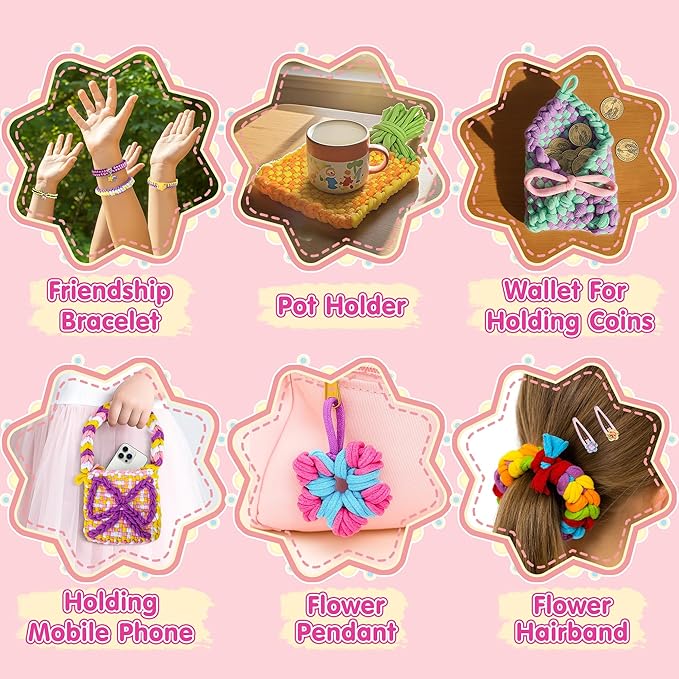 2-in-1 400 Pcs Friendship Bracelet Making Kit for Girls,Weaving Loom Kit Toys, Craft Kits for Kids,Age 6-12 Year Old Girls Gifts Ideas, Bracelet & Coaster & Bag Weaving Making kit-BubblyBeeBaby