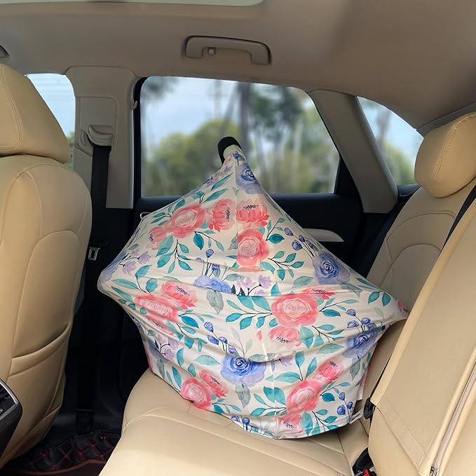 Carseat Cover for Boys and Girls - Multi-use Nursing Canopy for Breastfeeding, Stroller, High Chair Cover (Rose)-BubblyBeeBaby