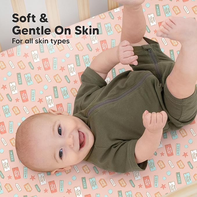 KeaBabies 2-Pack Organic Crib Sheets for Boys, Girls - 52x28 Fitted Crib Mattress Sheet Neutral, Breathable Jersey Cotton Cover for Baby Bed, Toddler Mattress, Soft & Cute Prints (Beach Day)-BubblyBeeBaby