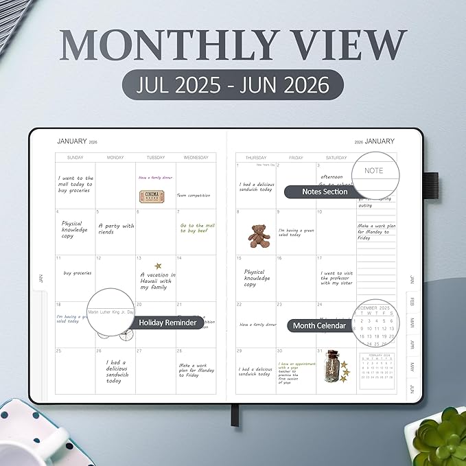 2025-2026 Planner for Women, Lather Weekly & Monthly Organizer, July 2025-June 2026, Hardcover with Gold Foil, Tabs, and Inspirational Pages - Ideal for Professionals, Black-BubblyBeeBaby