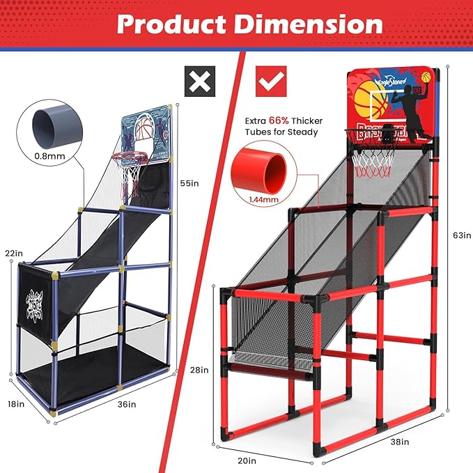 Kids Basketball Hoop Arcade Game W/Electronic Scoreboard Cheer Sound, Basketball Hoop Indoor Outdoor W/4 Balls, Basketball Game Toys Gifts for Kids 3-6 5-7 8-12 Toddlers Boys Girls-BubblyBeeBaby