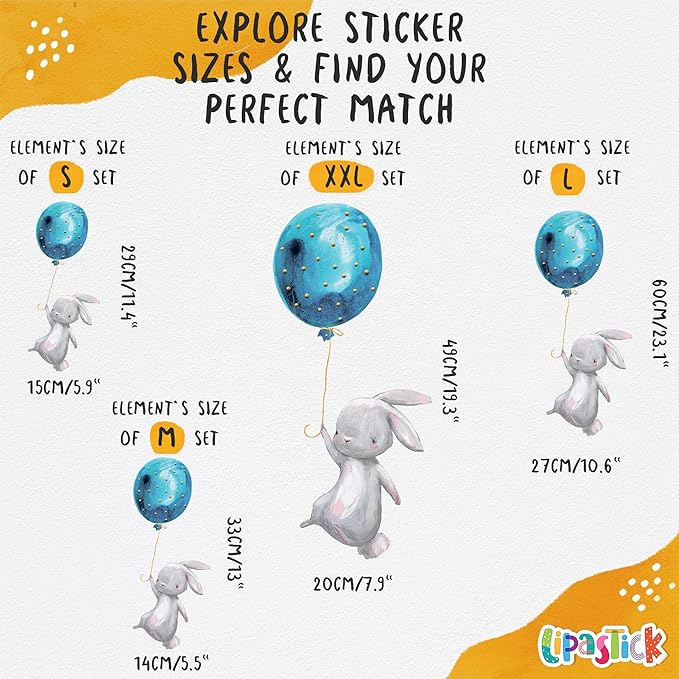 Hot Air Balloon Wall Decals by Lipastick - Peel and Stick Animal Stickers Raccoon, Fox, Koala, Panda for Kids Room, Nursery, Playroom, Bedroom - Playroom Wall Decals for Boys, Girls, Babies - M Size-BubblyBeeBaby