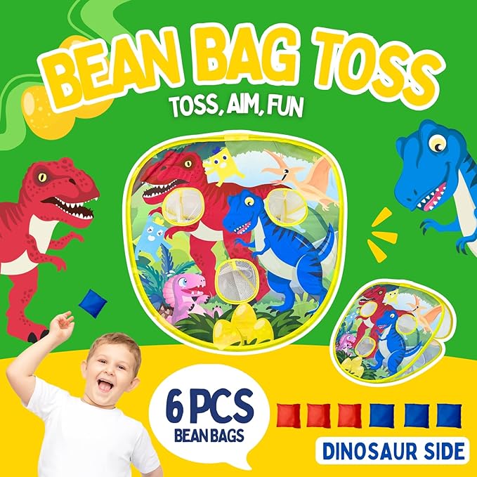 2-in-1 Dinosaur & Animal Bean Bag Toss Game – Double-Sided 27" Target Board with 6 Bean Bags – Outdoor & Indoor Toy for Toddlers & Kids Ages 3-6 – Birthday Gift - Amazon Exclusive-BubblyBeeBaby