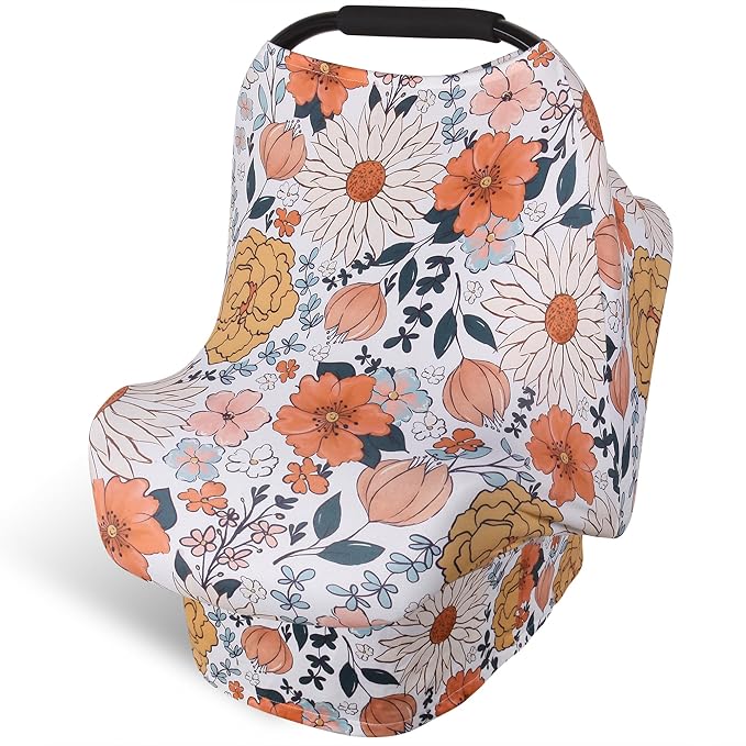 Rquite All-in-1 Car Seat Cover Baby, Carseat Covers for Girl Boy, Stretchy Soft Infant Car Seat Cover, Multi-use Baby Carrier Cover, Car Seat Canopy, Stroller Sun Shade, Nursing Breastfeeding Cover-BubblyBeeBaby