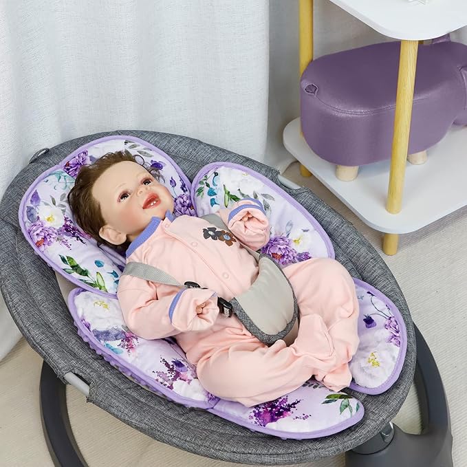 2 in 1 Infant Car Seat Insert, Car Seat Head Support Baby Girls Boys, Soft Newborn Carseat Insert Cushion, Perfect for Carseats, Strollers, Swings (Purple Flower)-BubblyBeeBaby