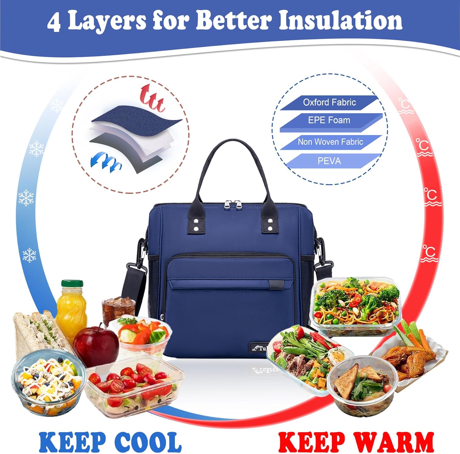 TuErCao Bule Lunch Box for Women Insulated Lunch Bag for Female Adult for Work, Lunch Cooler for Women