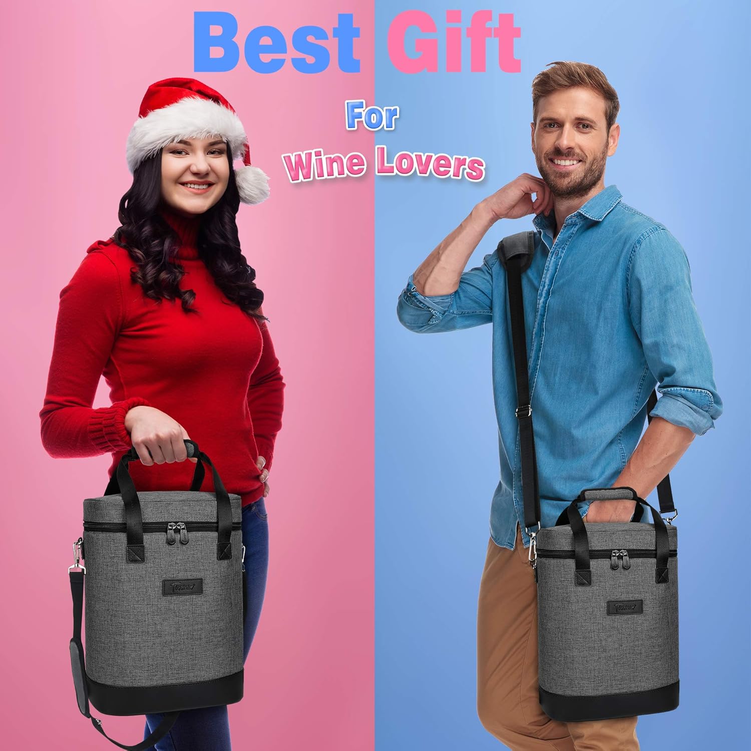 Tirrinia 6 Bottle Wine Cooler Bag - Insulated Padded Portable Versatile Wine Gift Carrier Tote Bag for Travel, BYOB Restaurant, Wine Tasting, Party, Pecfect Gift for Wine Lover, Grey